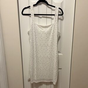 White Mini Dress with Silver Accents